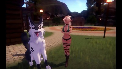 Saving a charming catgirl from danger on Monster Girl Island in a monthly Hentai game